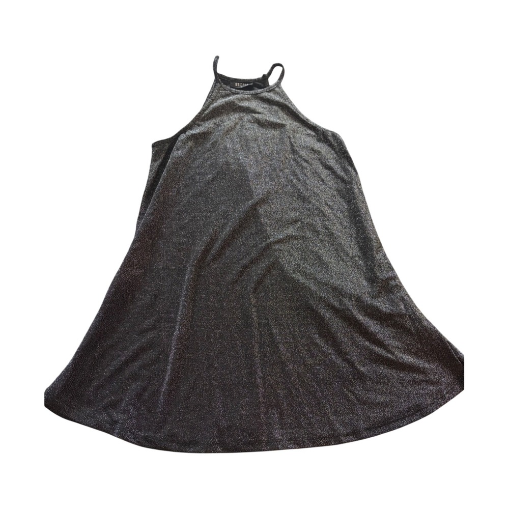 Storia Black Metallic Glitter Halter Mini Dress A-Line Sparkly Party